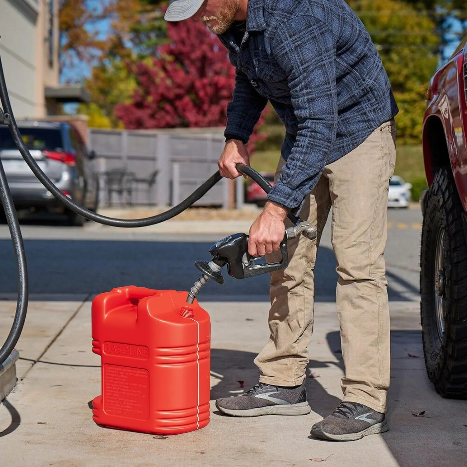 ظرف بنزین 5 گالنی GOCAPTAIN، ظروف ذخیره سازی بدون ریزش با نوار قابل مشاهده و دریچه تخلیه هوا، سطل های بادوام 15.4" x 7.1" x 11"، قرمز 2 عددی