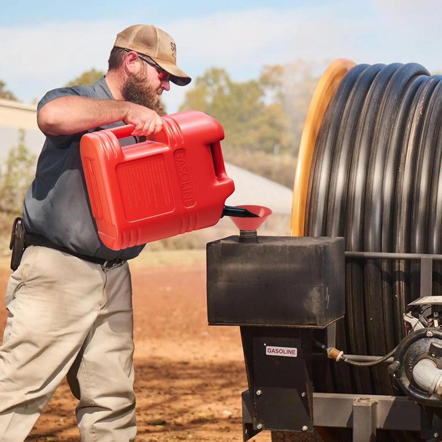 ظرف بنزین 5 گالنی GOCAPTAIN، ظروف ذخیره سازی بدون ریزش با نوار قابل مشاهده و دریچه تخلیه هوا، سطل های بادوام 15.4" x 7.1" x 11"، قرمز 2 عددی
