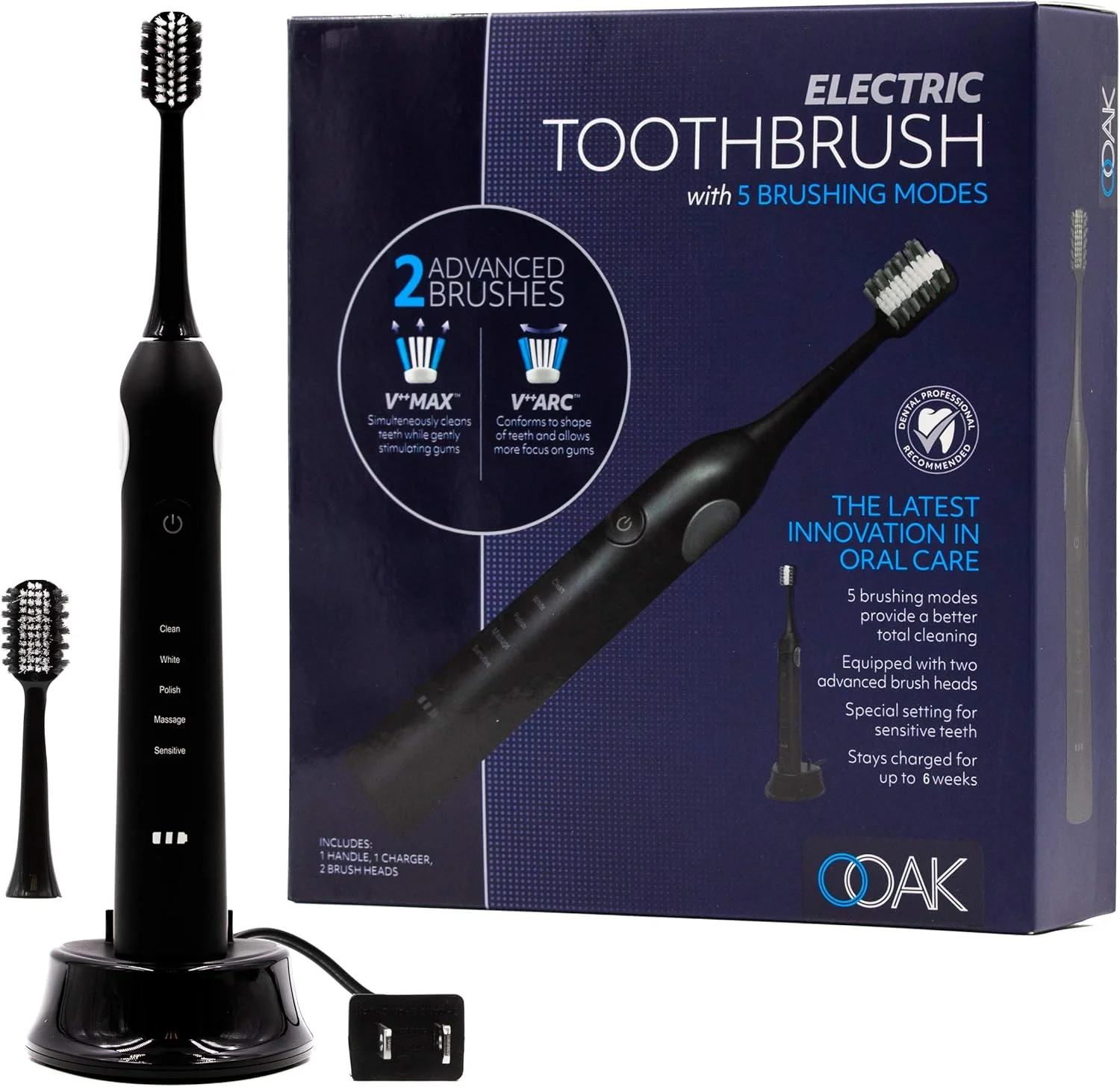 مسواک برقی اووک با 5 حالت مسواک زدن و 2 برس پیشرفته، مشکی
