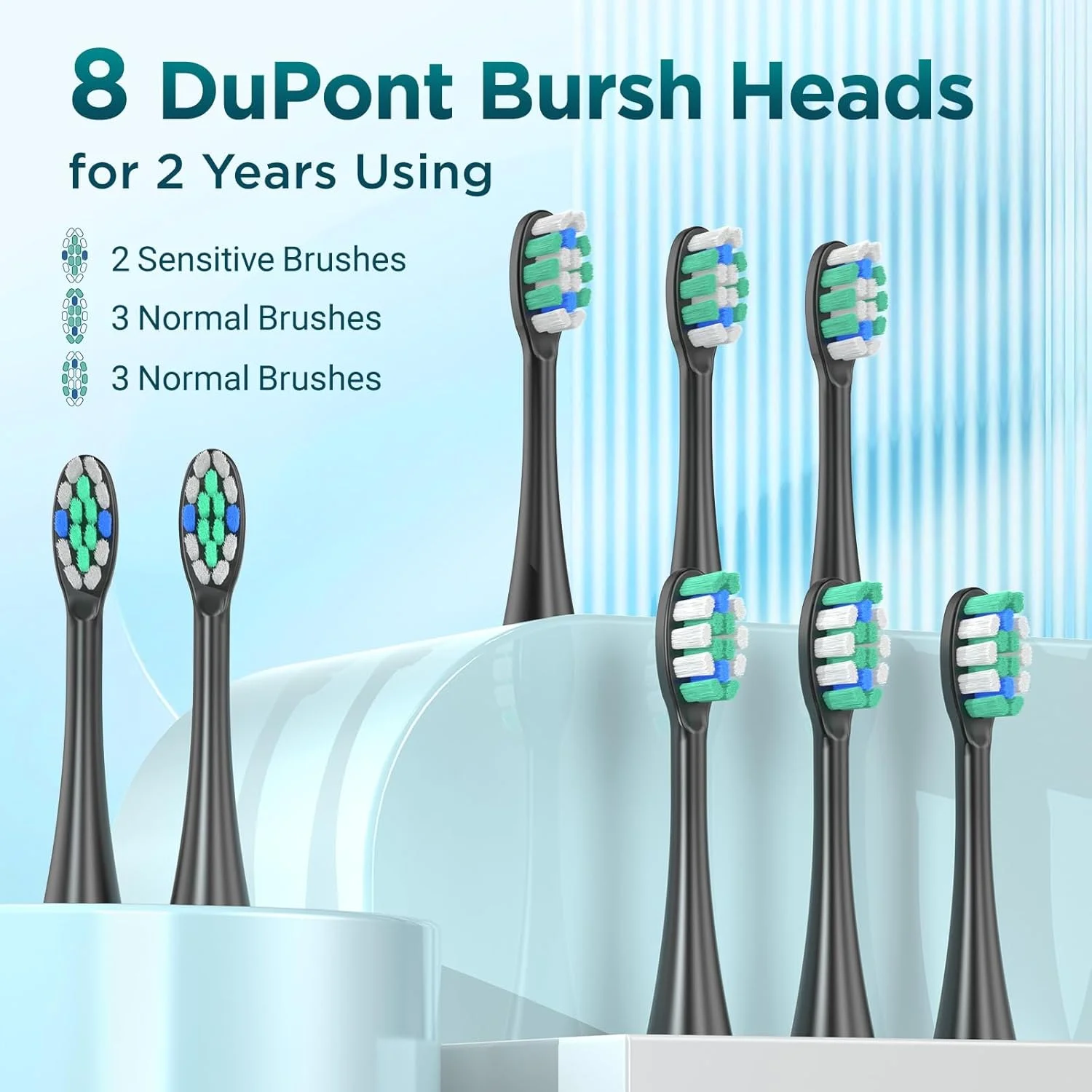 مسواک برقی، مسواک صوتی برای بزرگسالان و کودکان، مسواک برقی با 5 حالت، کیف مسافرتی، 40000VPM و 8 سر مسواک، عمر باتری 60 روزه، تایمر (مشکی مات)