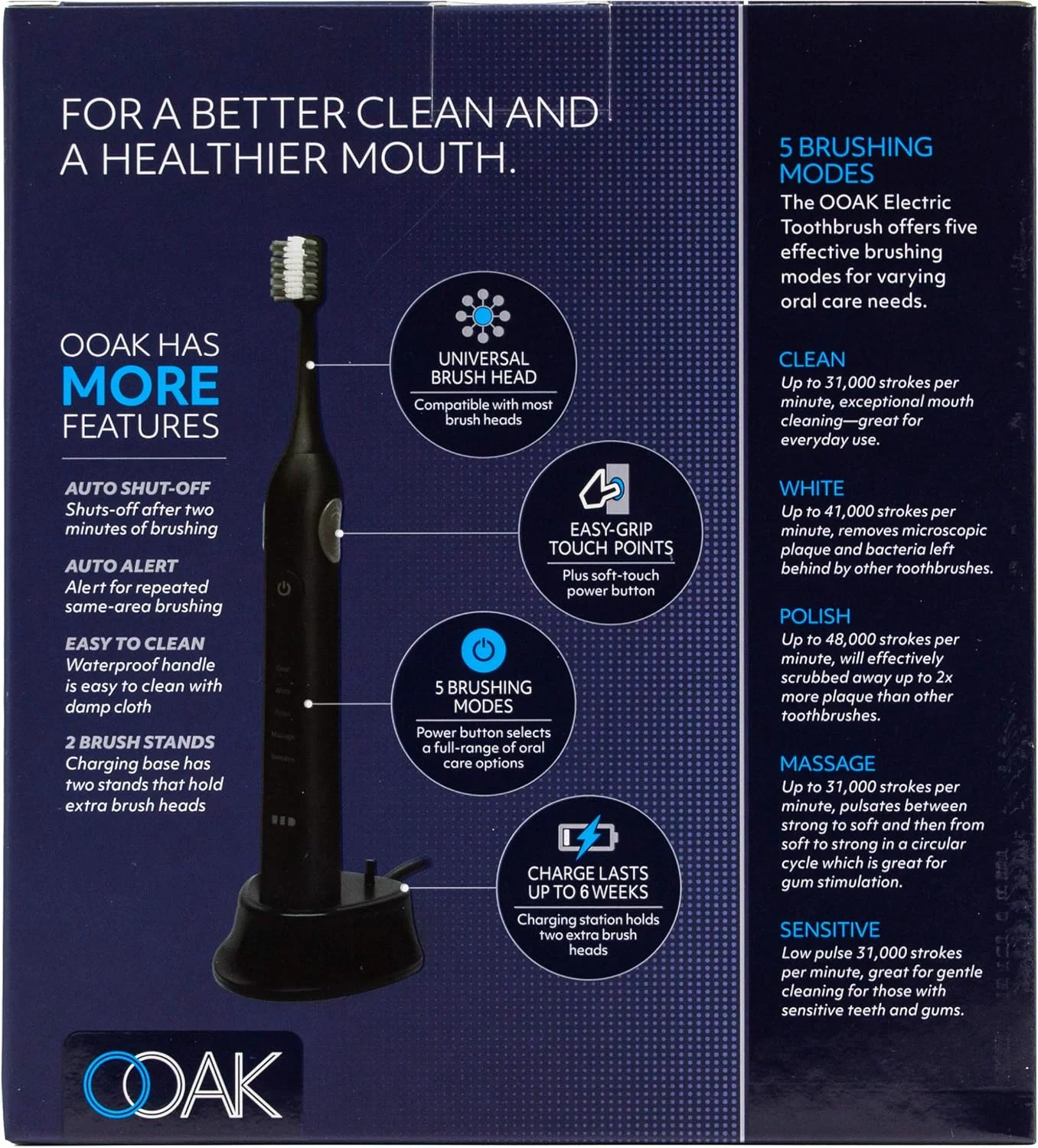 مسواک برقی اووک با 5 حالت مسواک زدن و 2 برس پیشرفته، مشکی مسواک برقی اووک با 5 حالت مسواک زدن و 2 برس پیشرفته، مشکی