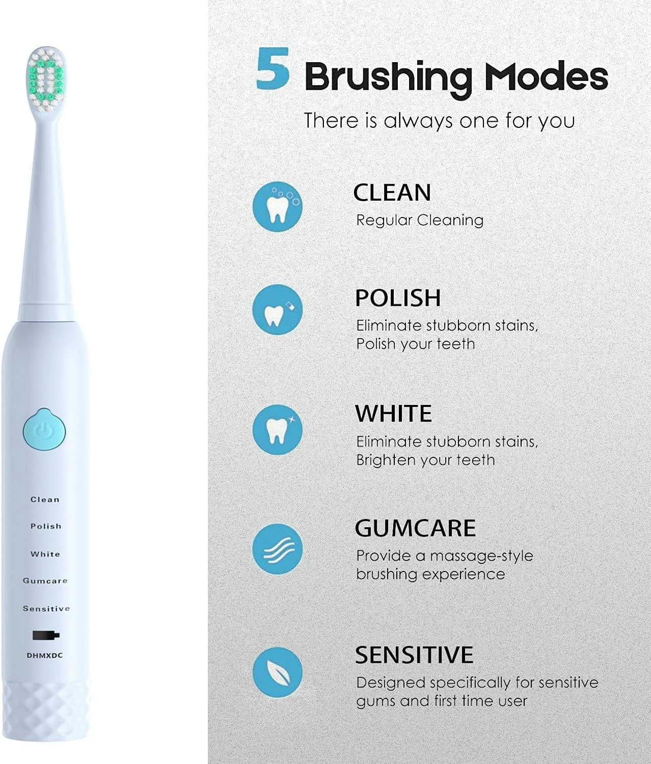 Sonic Electric Toothbrush for Kids and Adults, 5 Modes with 2 Min Build in Timer, Ultrasonic Toothbrush with 4 Brush Heads Charging Power