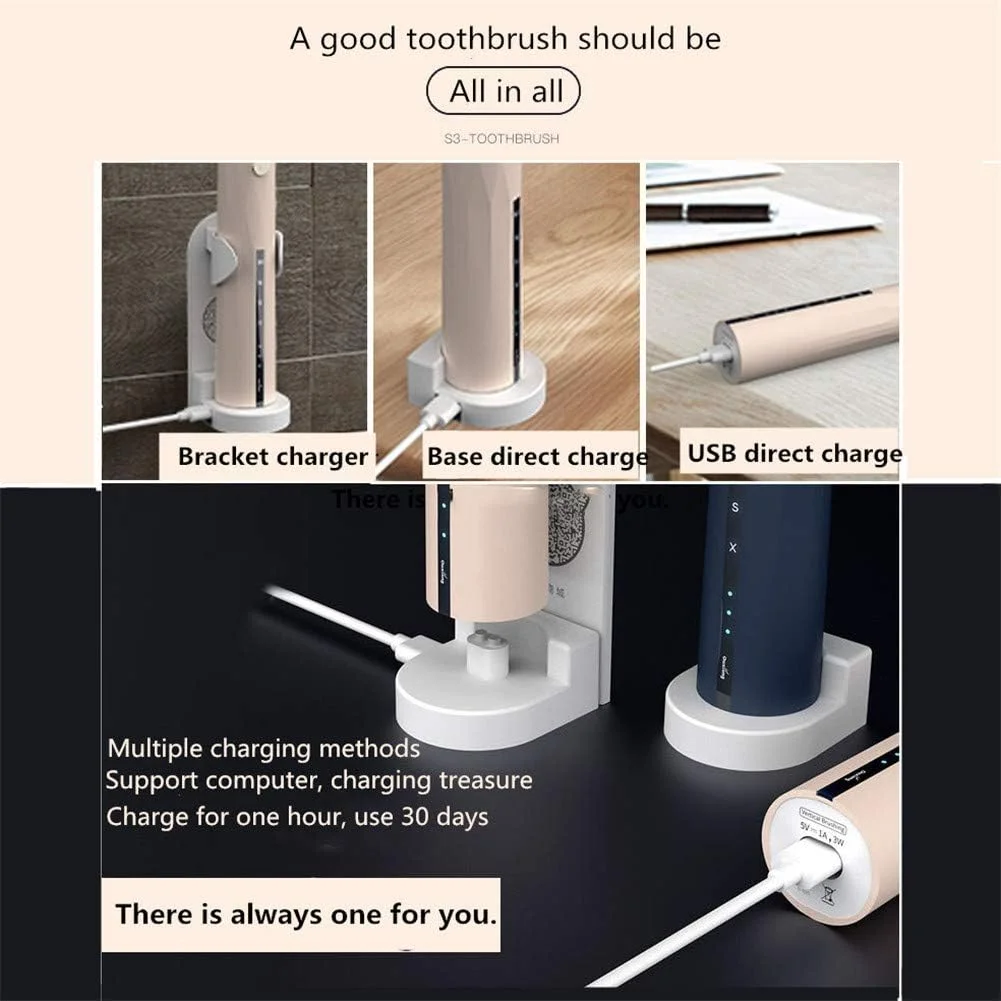 مسواک برقی سونیک، 4 حالت، 4 سر برس، شارژ سریع USB، منبع تغذیه، 1 ساعت شارژ، حداقل 30 روز استفاده (آبی تیره) مسواک برقی سونیک، 4 حالت، 4 سر برس، شارژ سریع USB، منبع تغذیه، 1 ساعت شارژ، حداقل 30 روز استفاده (آبی تیره)