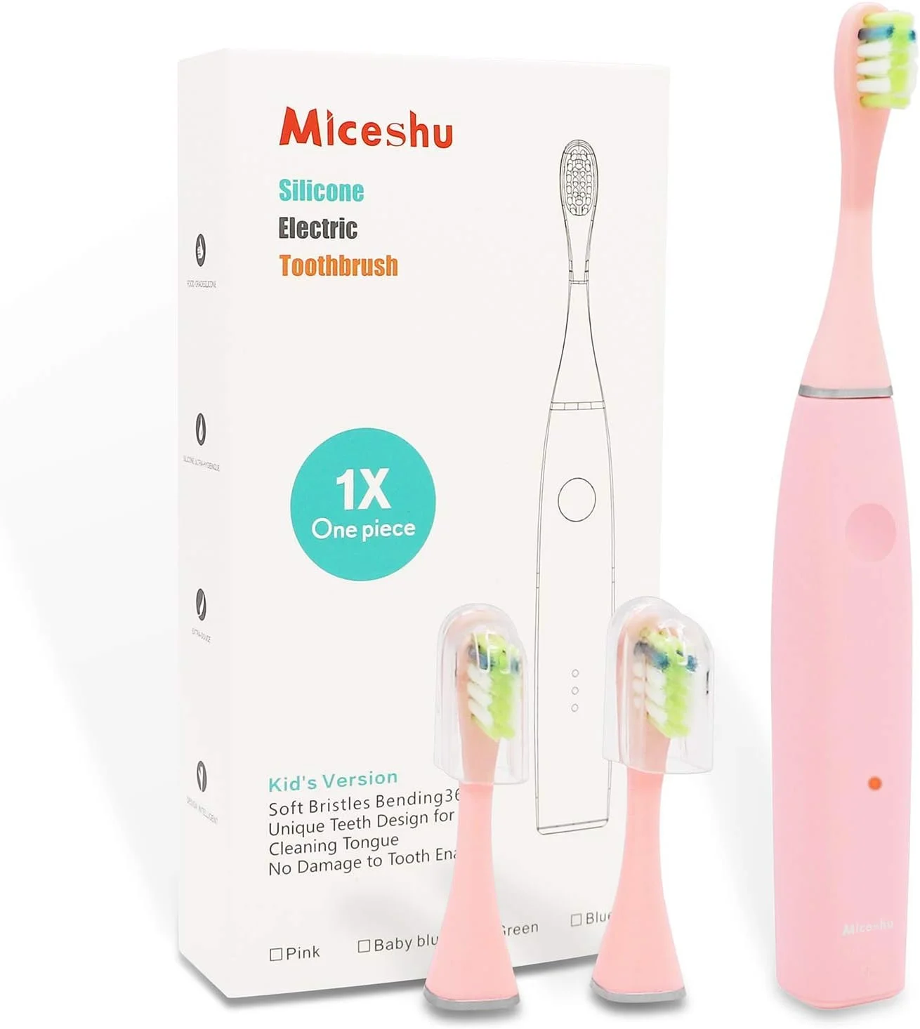مسواک برقی کودکانه Miceeshu، مسواک صوتی نرم با پاکسازی قدرتمند دارای 3 حالت برای کودکان دختر و پسر بالای 3 سال، ضد آب مناسب دوش (صورتی)