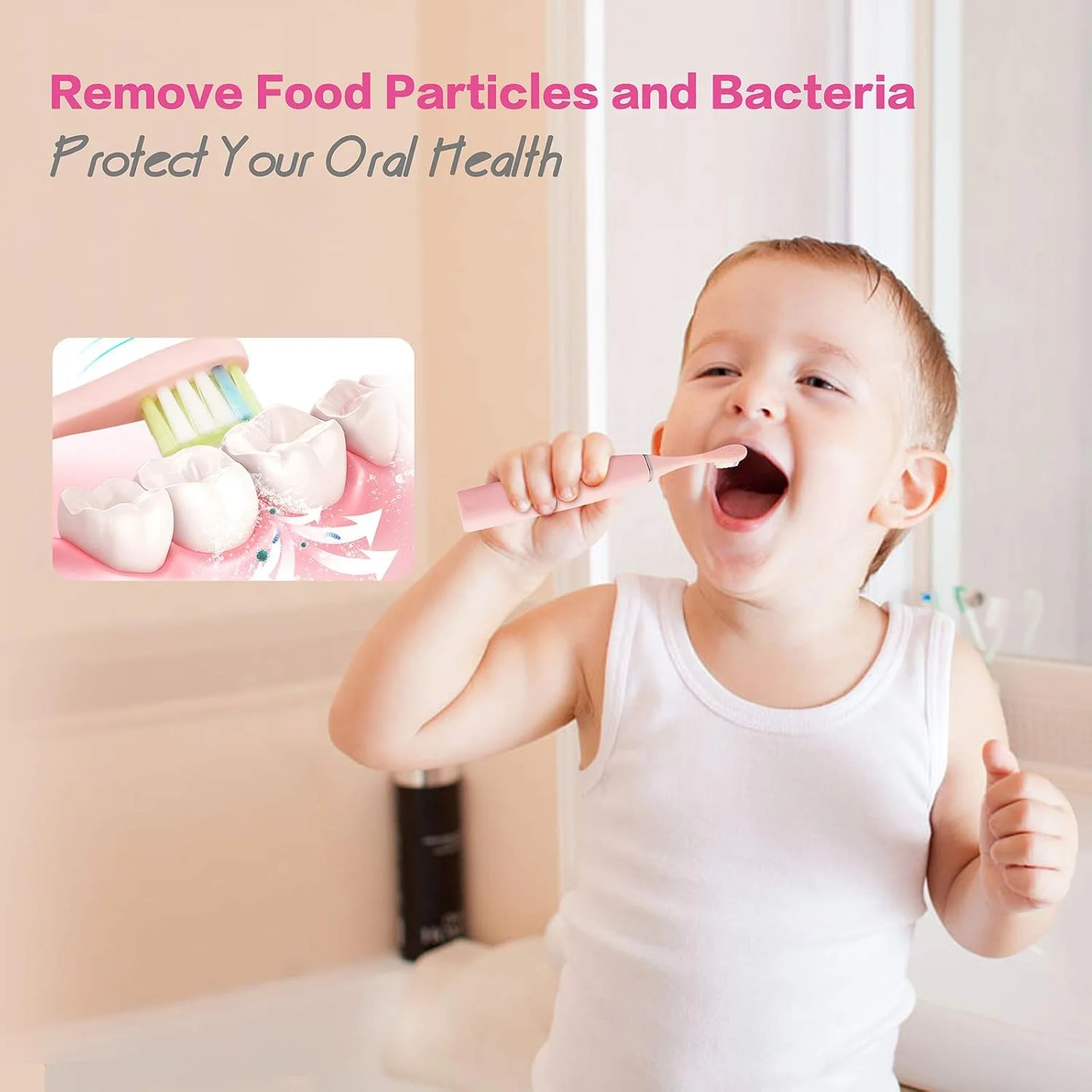 مسواک برقی کودکانه Miceeshu، مسواک صوتی نرم با پاکسازی قدرتمند دارای 3 حالت برای کودکان دختر و پسر بالای 3 سال، ضد آب مناسب دوش (صورتی) مسواک برقی کودکانه Miceeshu، مسواک صوتی نرم با پاکسازی قدرتمند دارای 3 حالت برای کودکان دختر و پسر بالای 3 سال، ضد آب مناسب دوش (صورتی)