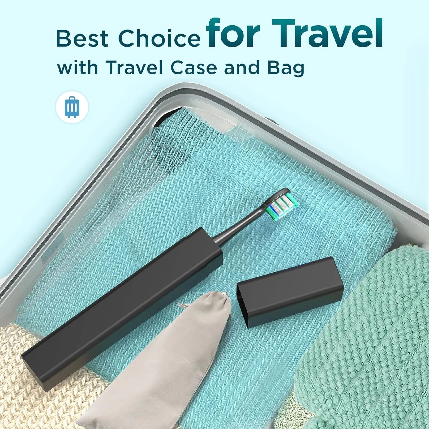 مسواک برقی، مسواک صوتی برای بزرگسالان و کودکان، مسواک برقی با 5 حالت، کیف مسافرتی، 40000VPM و 8 سر مسواک، عمر باتری 60 روزه، تایمر (مشکی مات)