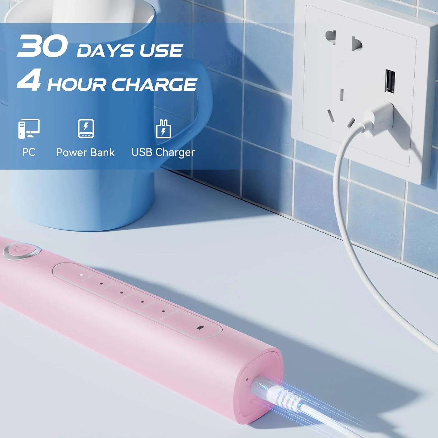 مسواک برقی، مسواک صوتی قابل شارژ با 8 سری مسواک 40000 VPM، تایمر هوشمند 5 حالت تمیز کردن تا 30 روز، مسواک برقی برای بزرگسالان و کودکان 6-12 سال (صورتی، M) مسواک برقی، مسواک صوتی قابل شارژ با 8 سری مسواک 40000 VPM، تایمر هوشمند 5 حالت تمیز کردن تا 30 روز، مسواک برقی برای بزرگسالان و کودکان 6-12 سال (صورتی، M)