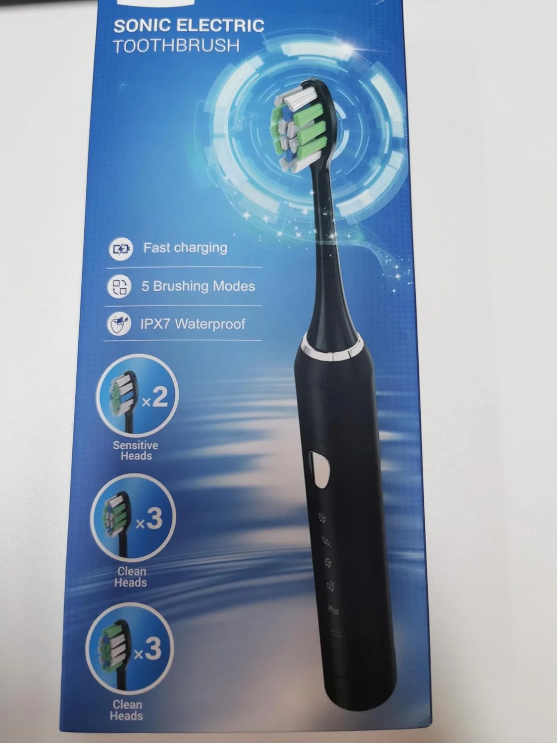 مسواک برقی، مسواک صوتی برای بزرگسالان و کودکان، مسواک برقی با 5 حالت، کیف مسافرتی، 40000VPM و 8 سر مسواک، عمر باتری 60 روزه، تایمر (مشکی مات)