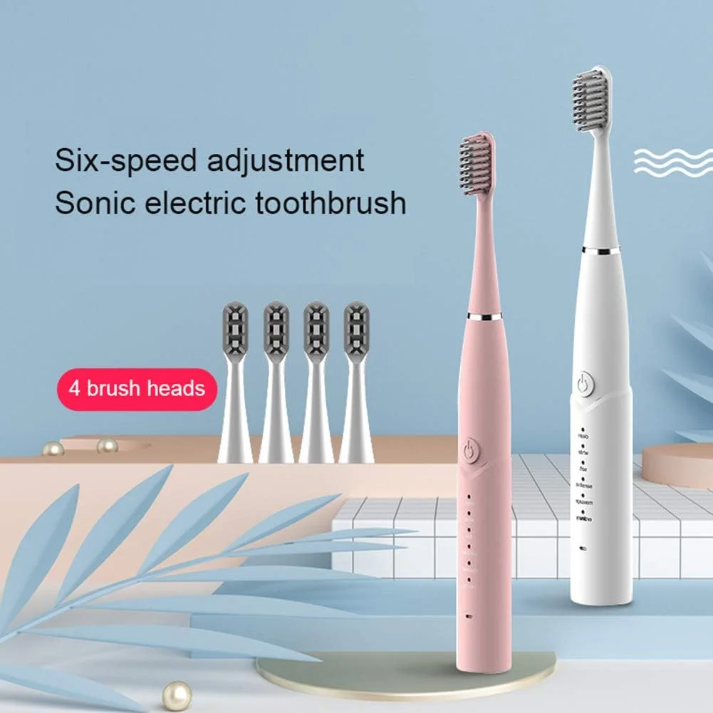 مسواک برقی با 6 حالت انتخابی، قابل شارژ USB، مسواک صوتی سفید کننده، مسواک مسافرتی با 4 سر مسواک برای بزرگسالان، مناسب سفر یا خانه، صورتی مسواک برقی با 6 حالت انتخابی، قابل شارژ USB، مسواک صوتی سفید کننده، مسواک مسافرتی با 4 سر مسواک برای بزرگسالان، مناسب سفر یا خانه، صورتی