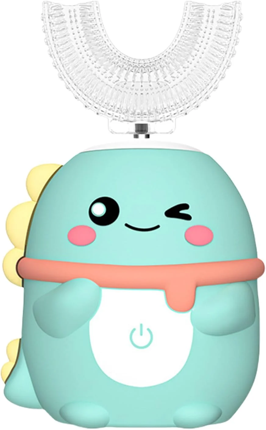 مسواک برقی U شکل کودکانه، مسواک برقی U شکل اولتراسونیک کودکانه | عملکرد لرزشی طرح کارتونی دایناسور برای مراقبت روزانه از دهان و دندان و تشویق عادات مسواک زدن برای پسران و دختران 2 تا 6 سال