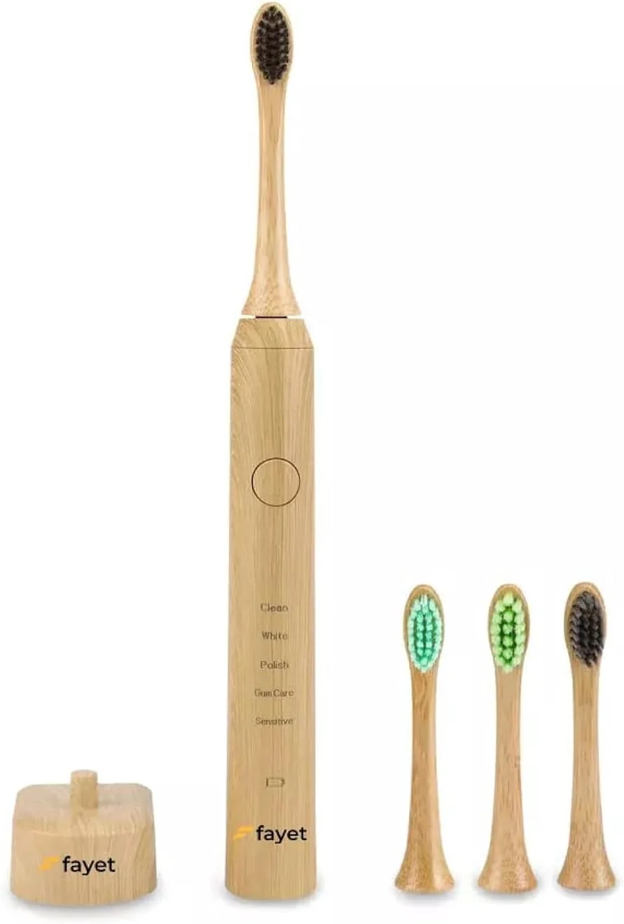 مسواک هوشمند سونیک بامبو Fayet، ضد آب IPX8 با 3 سری قابل تعویض و 5 حالت برای بزرگسالان و کودکان