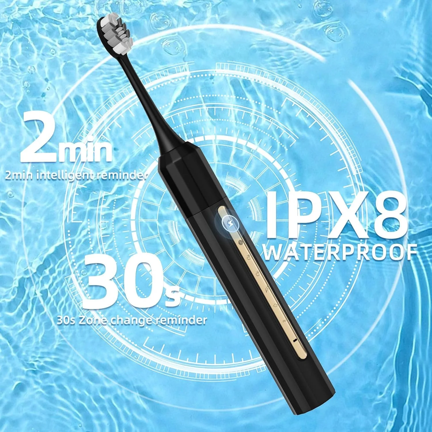 مسواک برقی سونیک Fairir با 10 سری مسواک برای بزرگسالان و کودکان، تا 30 روز با یک بار شارژ، 5 حالت، تایمر هوشمند 2 دقیقه ای داخلی، مسواک برقی ضد آب IPX8 (مشکی خالص)