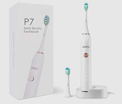 مسواک برقی سونیک APIYOO، مسواک قابل شارژ بی سیم P7، ضد آب IPX7 با 5 حالت مسواک زدن، تایمر هوشمند 2 دقیقه ای برای بزرگسالان. (سه رنگ) (سفید)