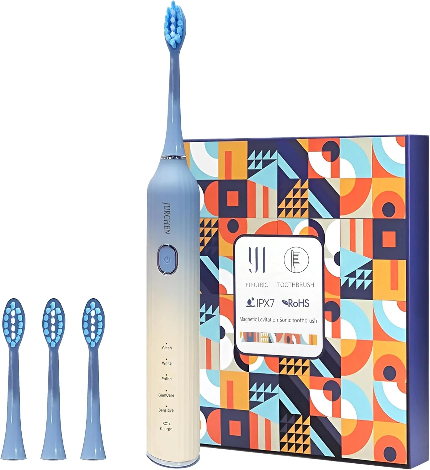 مسواک برقی صوتی بزرگسالان، 5 حالت تمیز کردن، تایمر هوشمند 2 دقیقه ای، ضد آب IPX7، موتور تعلیق، رنگ گرادیان (آبی، Y1)
