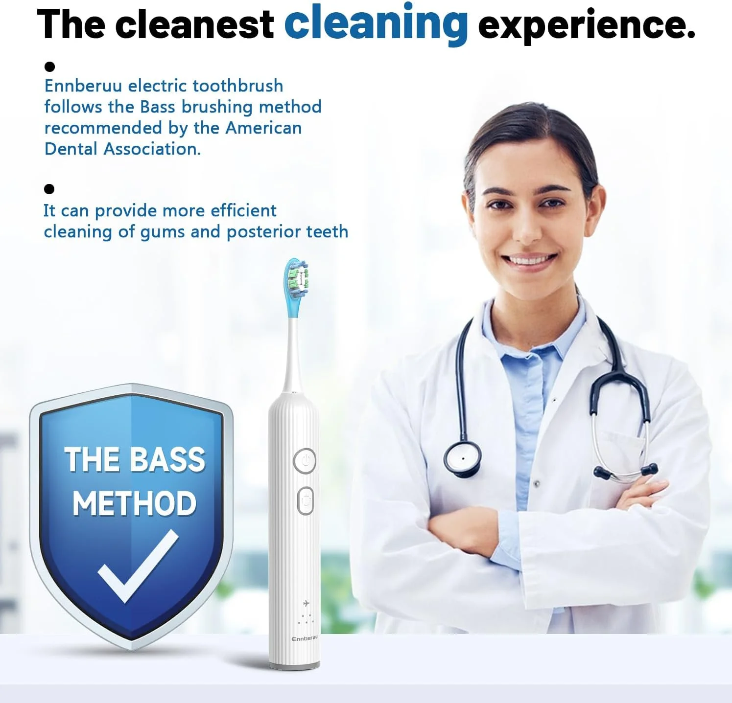 مسواک برقی ارتعاشی و نوسانی EnnbeRuu برای بزرگسالان و نوجوانان، مسواک برقی صوتی بی سیم با 6 سر برس، ضد آب IPX7، عمر باتری 60 روز