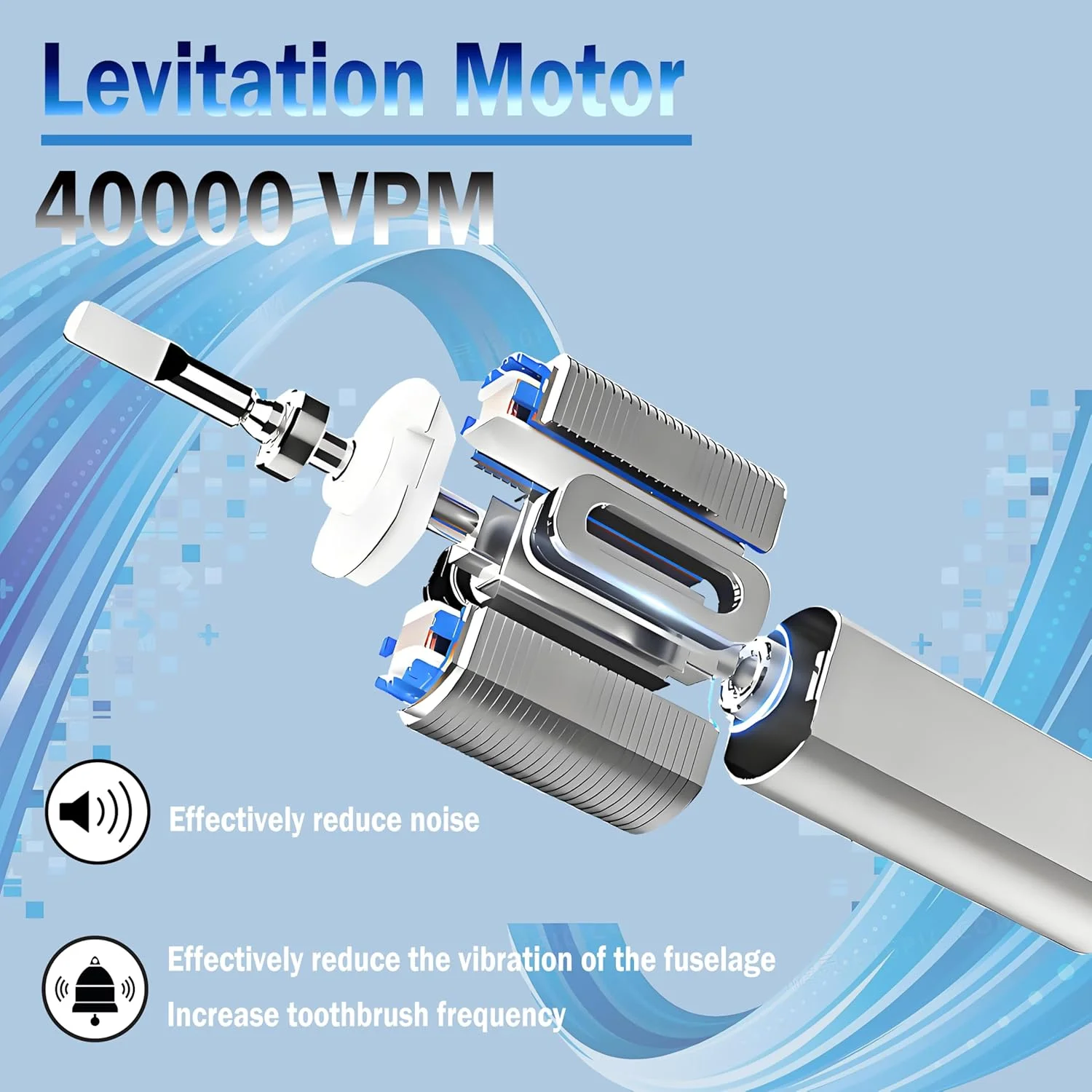 مسواک برقی صوتی بزرگسالان، 5 حالت تمیز کردن، تایمر هوشمند 2 دقیقه ای، ضد آب IPX7، موتور تعلیق، رنگ گرادیان (آبی، Y1)