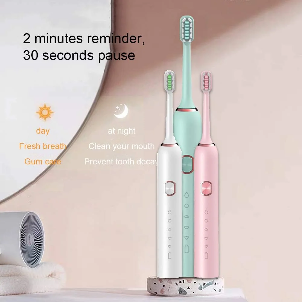 مسواک برقی شارژی GYNFJK، دارای 5 حالت و تایمر 2 دقیقه ای، مسواک صوتی سفید کننده با 4 سری مسواک و 1 کیف مسافرتی، 60 روز استفاده، موتور 31000VPM، ضد آب، سفید