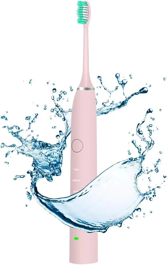 مسواک برقی صوتی GYNFJK با 2 سری مسواک، 5 حالت با تایمر 2 دقیقه ای داخلی، مسواک برقی برای بزرگسالان و نوجوانان، شارژ USB، ضد آب، توصیه شده توسط دندانپزشکان، صورتی