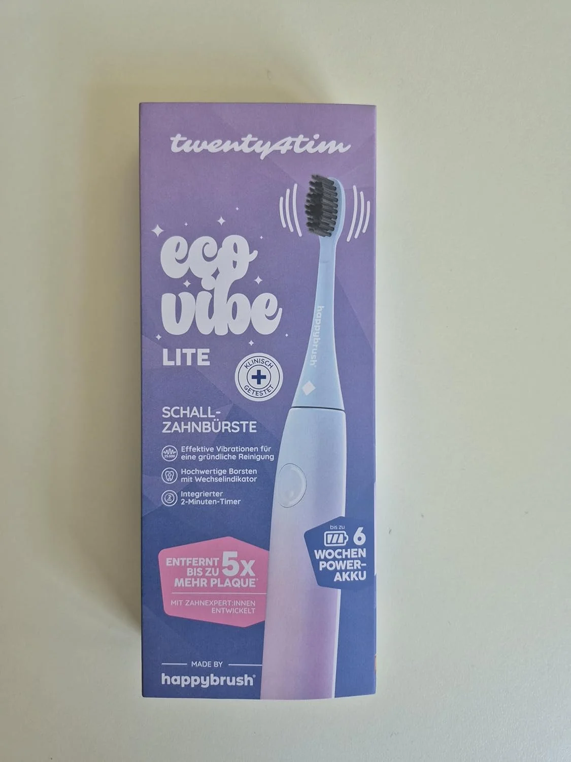 مسواک برقی happybrush مدل Eco Vibe Lite [برنده تست] ست استارتر - مسواک سونیک با باتری با دوام 6 هفته ای به همراه 1 عدد سری یدکی مسواک در رنگ های پاستلی