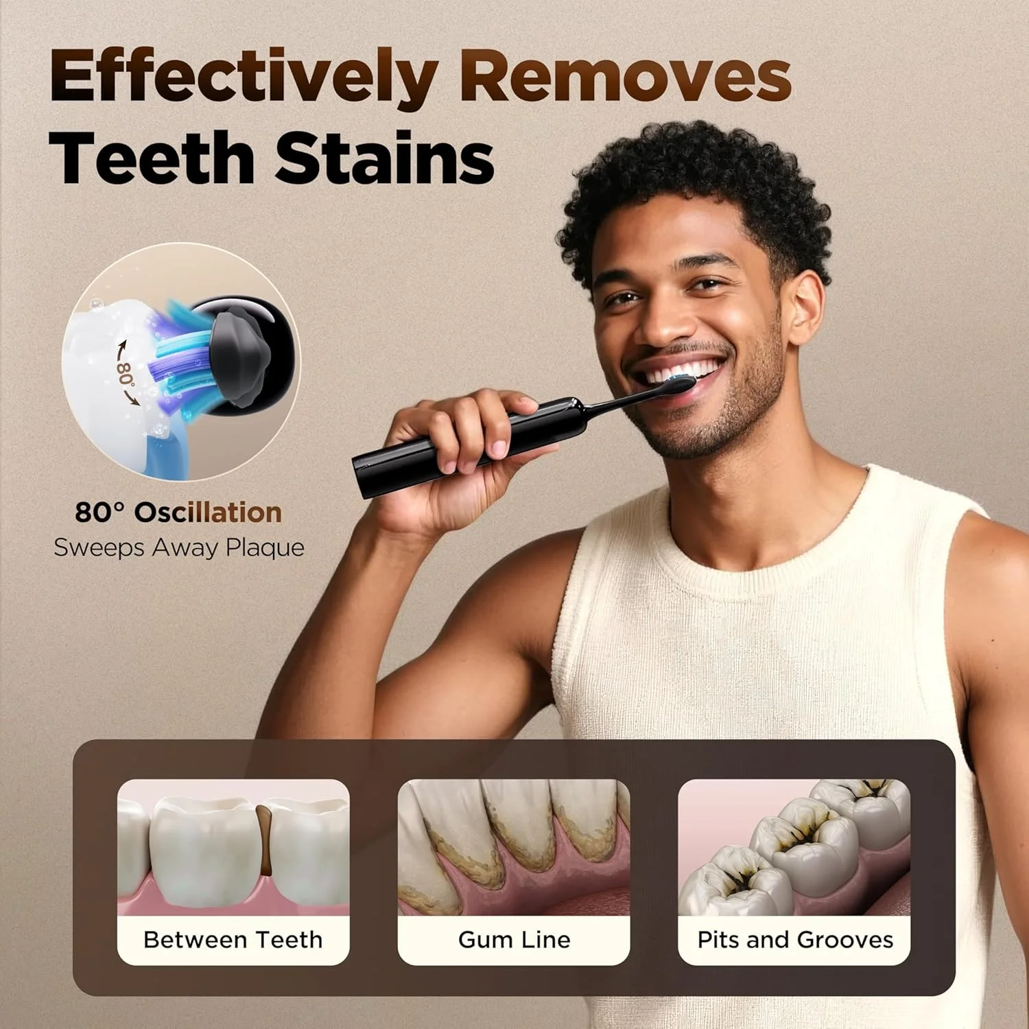 مسواک برقی سونیک O.H.B، مسواک سونیک مسافرتی با ارتعاش و نوسان موجی 80 درجه الکترونیکی برای بزرگسالان با 9 حالت، تایمر، 2 سر برس، ضد آب IPX8، قابل شارژ، عمر باتری 60 روزه
