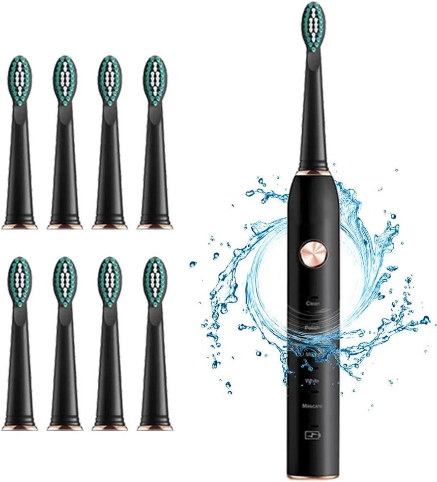 مسواک برقی GYNFJK، مسواک صوتی برای سفید کردن دندان، تایمر 2 دقیقه ای، 5 حالت تمیز کردن، 8 سری برس جایگزین، با شارژر USB، ضد آب IPX7