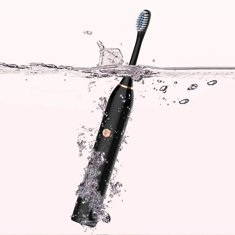 مسواک برقی قابل شارژ USB GYNFJK، مسواک صوتی برای سفید کردن دندان، تایمر 2 دقیقه ای، 5 حالت مسواک زدن با 8 سر برس جایگزین، کاملا قابل شستشو، مشکی