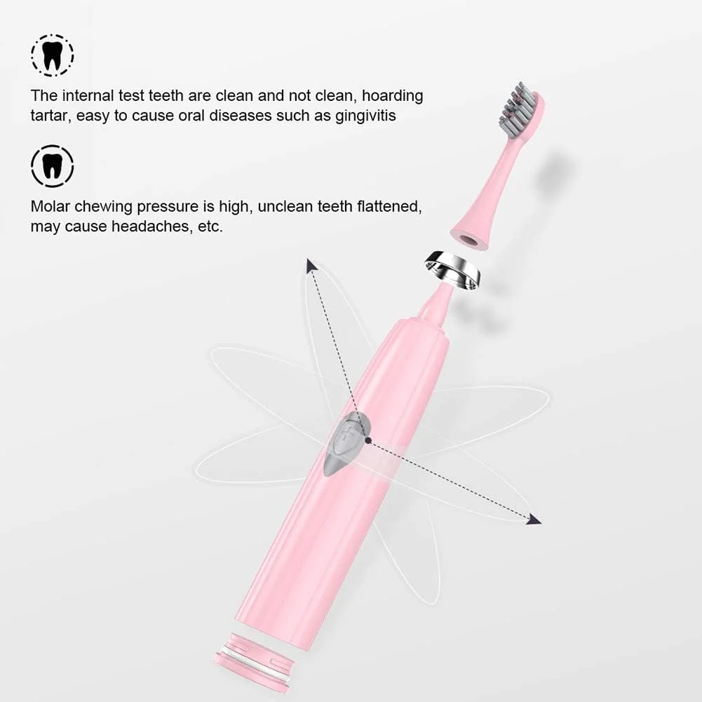 مسواک برقی صوتی GYNFJK، مسواک قابل شارژ بزرگسالان با 5 حالت تمیز کردن، 5 سر برس، ضد آب IPX7، توصیه شده توسط دندانپزشکان، برای خانه یا مسافرت، صورتی