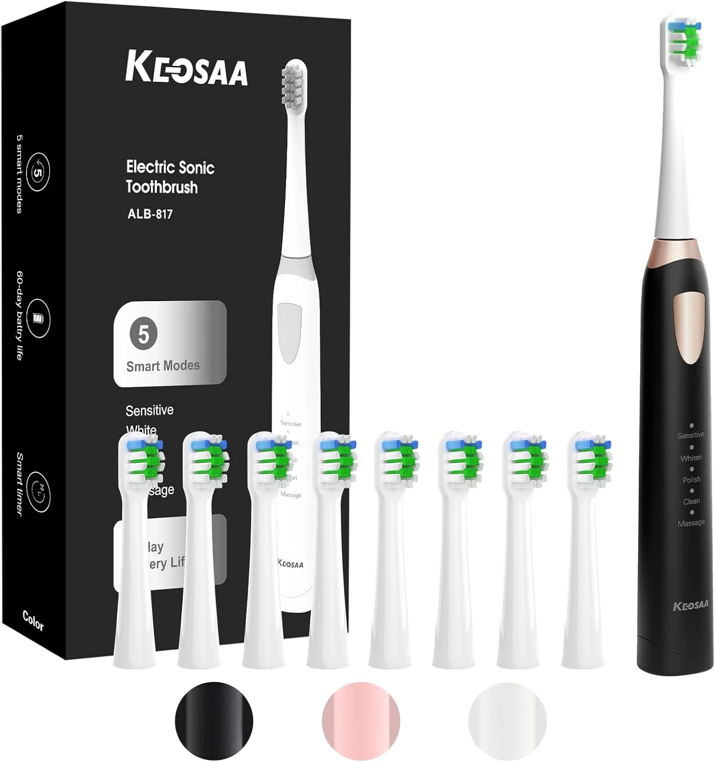 مسواک برقی سونیک keosaa با 8 سری مسواک، مسواک برقی برای بزرگسالان و کودکان با شارژ سریع 4 ساعته با ماندگاری 60 روز، تایمر هوشمند 2 دقیقه ای و 30 ثانیه ای، ضد آب IPX7، شارژ Type-C