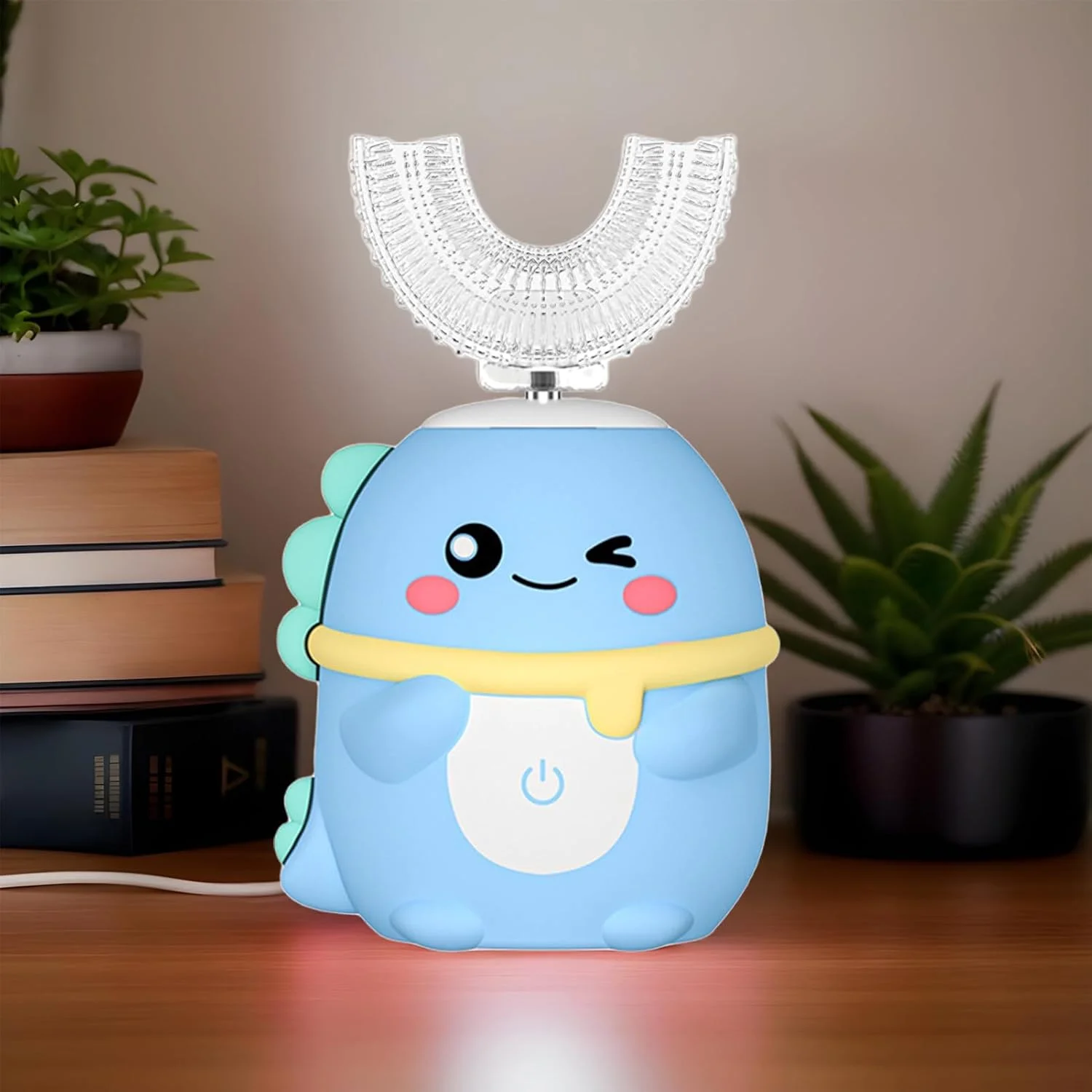 مسواک برقی U شکل کودکانه - مسواک برقی التراسونیک U شکل کودکانه، مراقبت از دهان و دندان با ویبره طرح دایناسور کارتونی برای کودکان 2 تا 6 سال، جلوگیری از پوسیدگی و تشویق به عادت مسواک زدن برای پسران و دختران