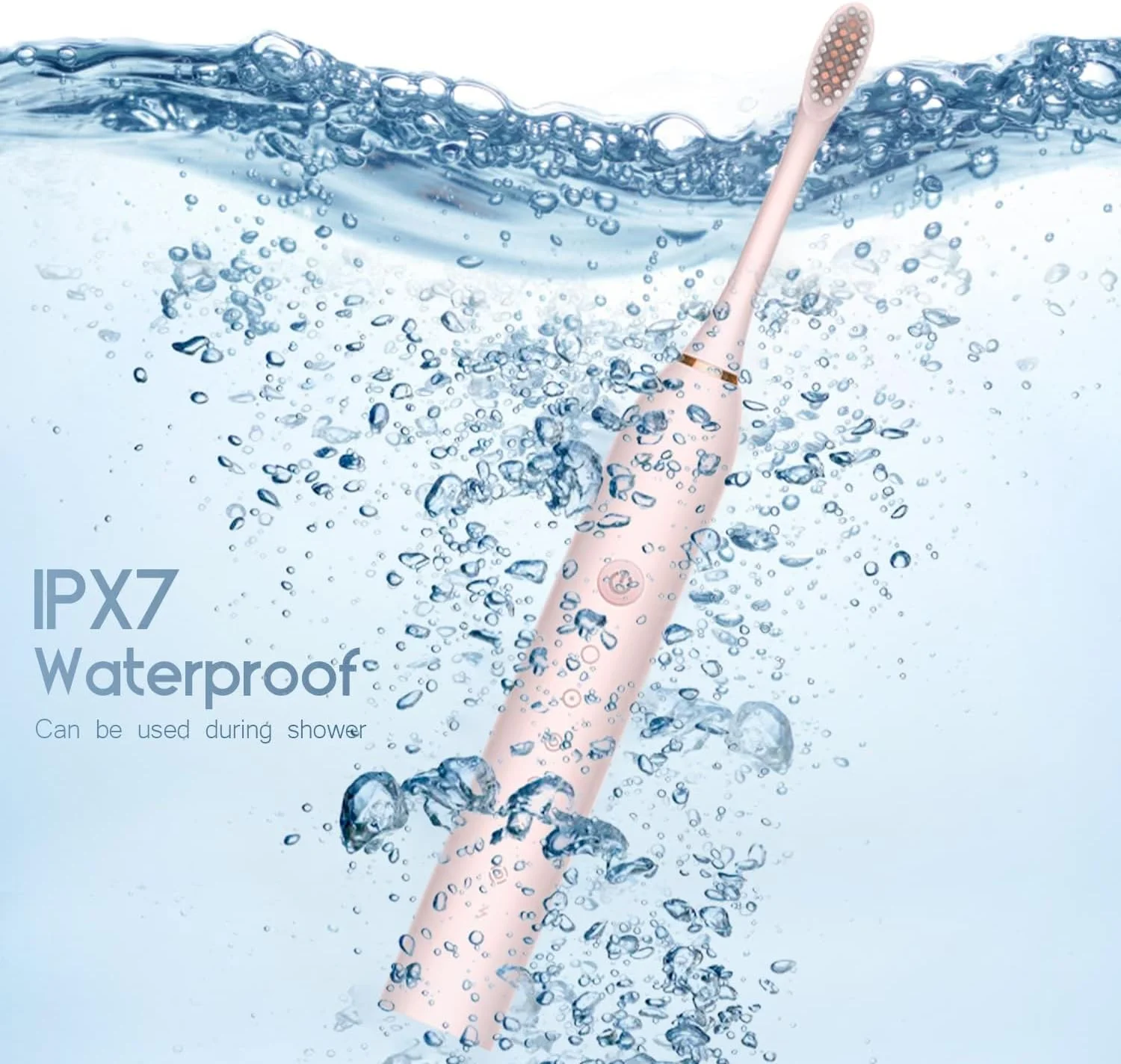 مسواک برقی صوتی Necomi®Sonic، مسواک اولتراسونیک قابل شارژ USB با 4 سر برس، 6 حالت تمیز کردن و تایمر هوشمند IPX7 ضد آب برای بزرگسالان و کودکان (صورتی)