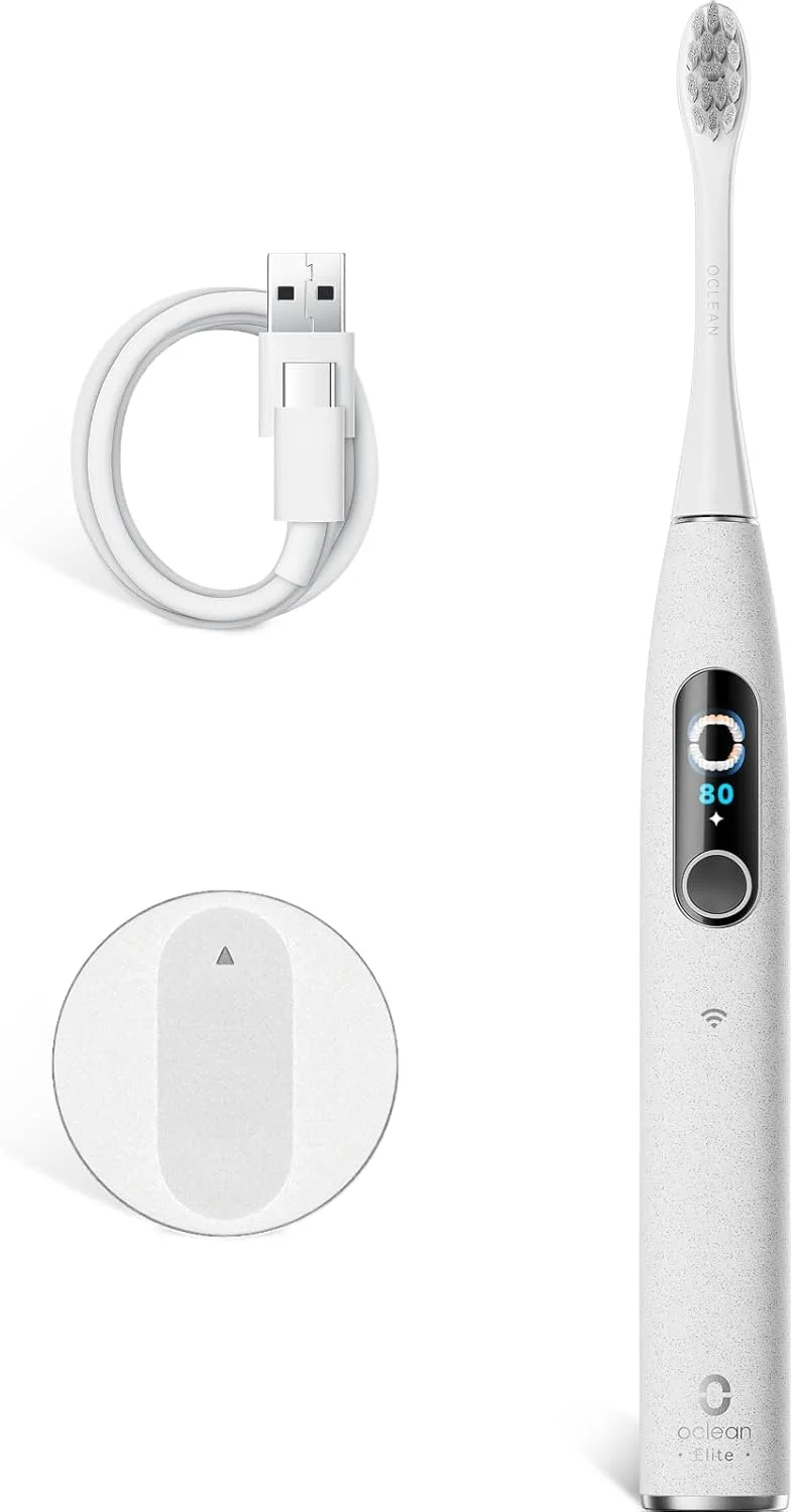 مسواک برقی هوشمند Oclean X Elite 10، دارای صفحه لمسی با قابلیت ردیابی 12 ناحیه، 5 حالت تمیز کردن، مسواک صوتی با تایمر، 40 روز عمر باتری، مسواک برقی صوتی، 45 دسی بل، خاکستری