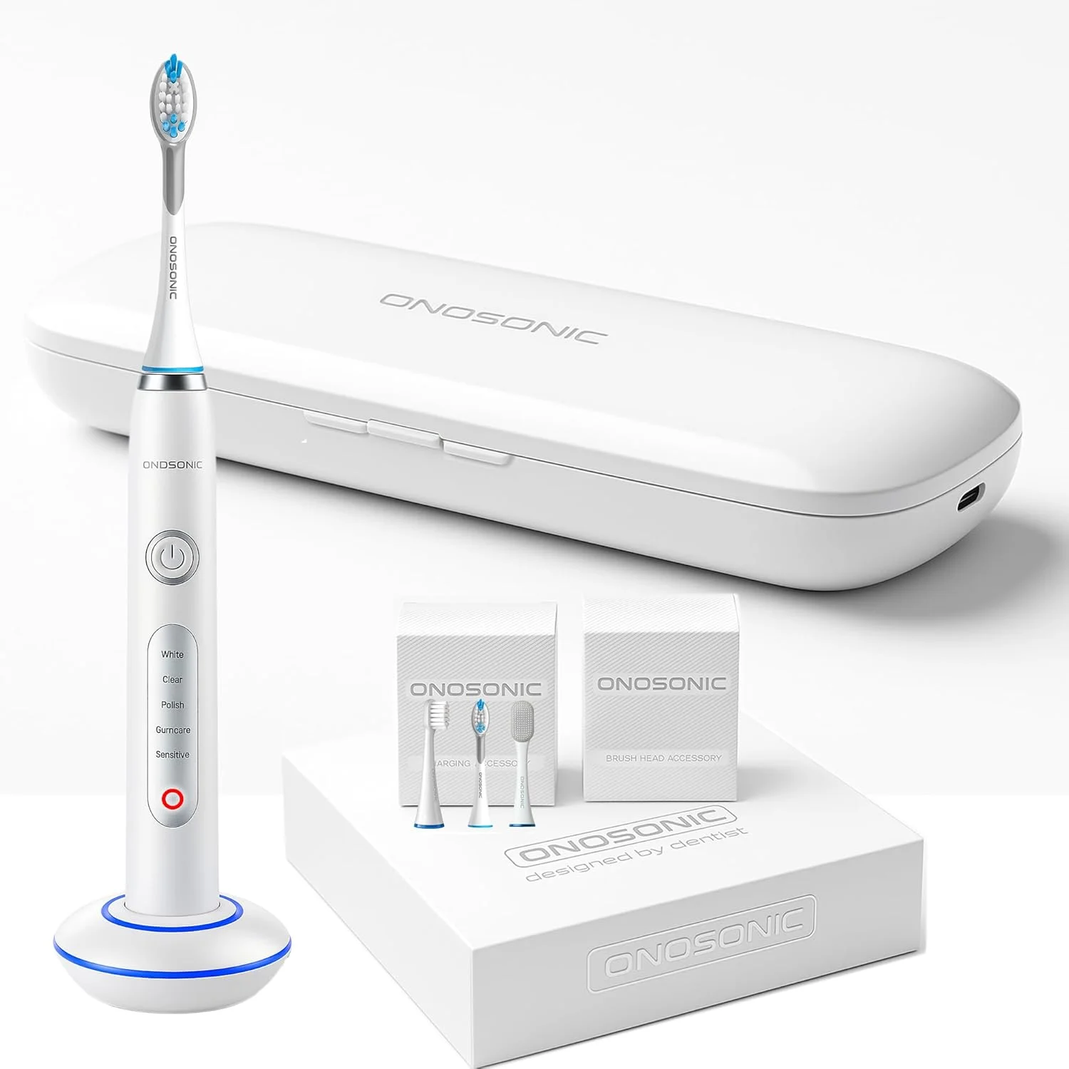 دندان های سفیدتر در 7 روز! مسواک برقی سونیک شارژی ONOSONIC DX-1 - حالت سفید کننده دندان - تمیز کننده زبان، دندان ها را سفید نگه می دارد، بوی بد دهان را از بین می برد، توصیه شده توسط دندانپزشکان