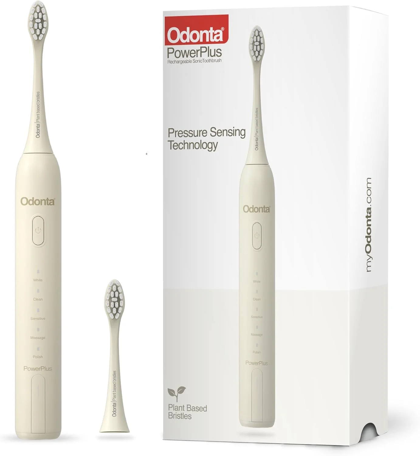 مسواک برقی صوتی ODONTA PowerPlus | پایه شارژ | شارژ بی سیم | 42000 VPM | فناوری حسگر فشار | 5 حالت مسواک زدن | 2 سر مسواک | موهای نرم گیاهی