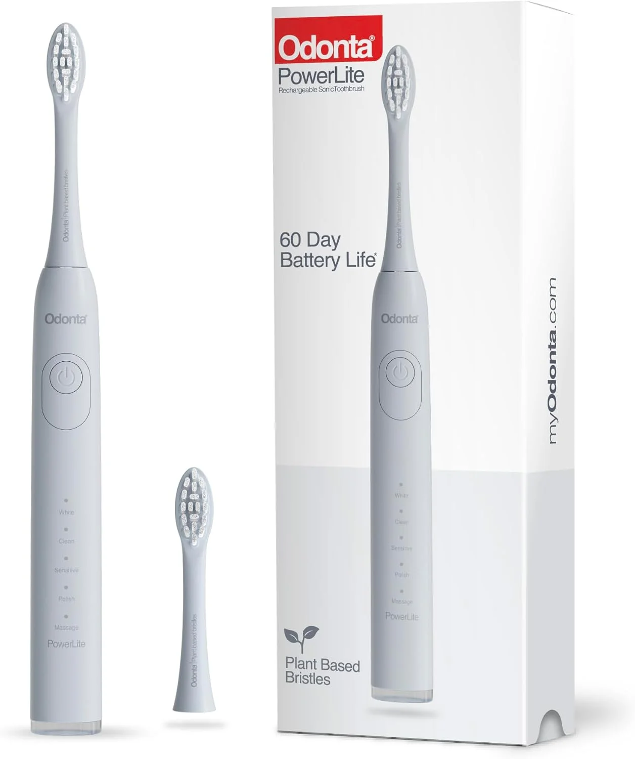 مسواک برقی ODONTA PowerLite | باتری 60 روزه | تایمر خودکار 2 دقیقه ای | 5 حالت مسواک زدن | 2 سر برس | موهای گیاهی | مسواک مسافرتی