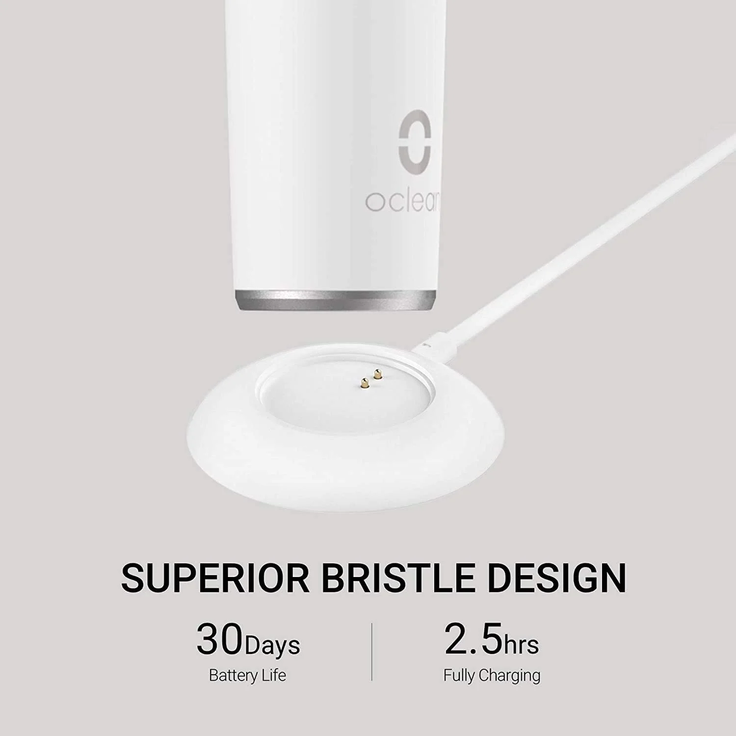 مسواک برقی هوشمند اولترا سایلنت ایر 2 اوکلین، قابل حمل با عمر باتری طولانی 30 روزه، شارژ سریع 2.5 ساعته، ضد آب IPX7، سفید