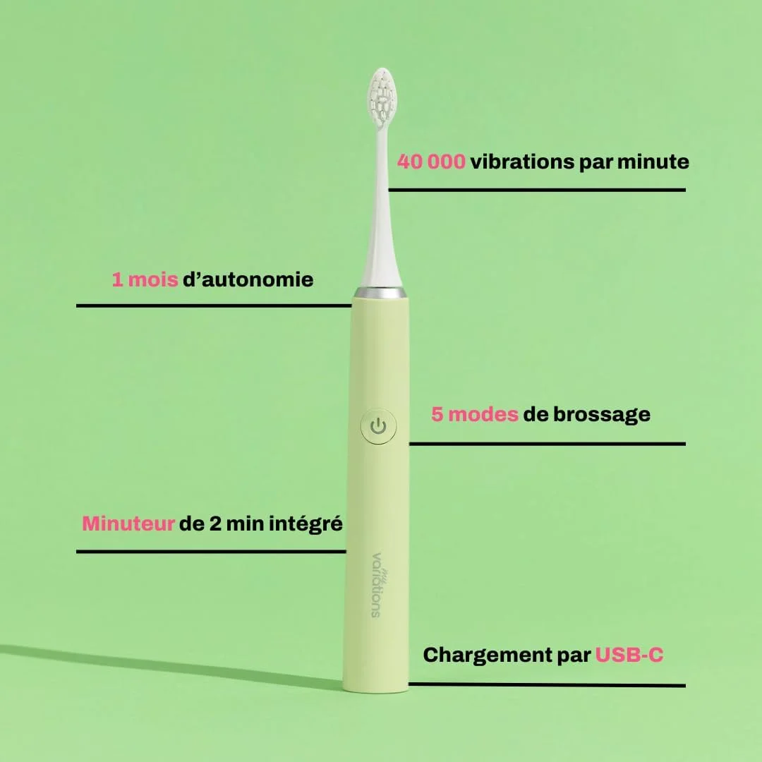 مسواک برقی سونیک مدل My Variations - قابل شارژ - باتری 1 ماهه - 5 حالت مسواک زدن - تایمر 2 دقیقه ای داخلی - 1 دسته و 1 برس (سبز)