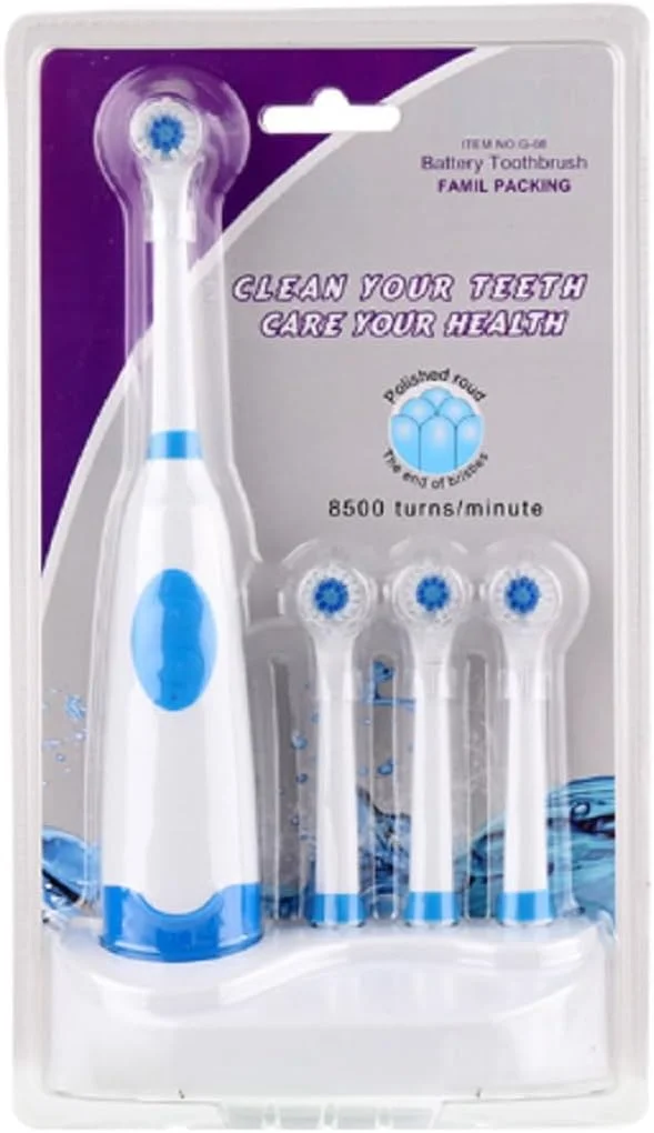 مسواک برقی Mr.Gadget's Solutions با 4 سری یدکی – طراحی قابل شارژ، تایمر هوشمند و عمر باتری طولانی برای تمیز کردن روزانه دندان (آبی، تک سایز)