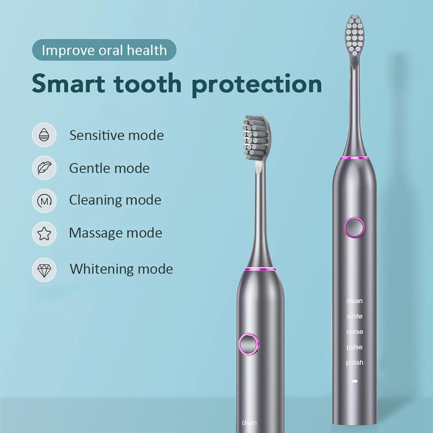 مسواک برقی Mhepzol با 8 سری مسواک و کیف مسافرتی برای بزرگسالان و کودکان، مسواک برقی قابل شارژ با قدرت بالا، 5 حالت قابل تنظیم، تایمر هوشمند 2 دقیقه ای داخلی