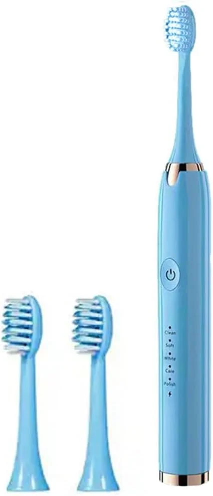 مسواک برقی صوتی مارگون مدل W816، با باتری، دارای 2 سری یدکی، ضد آب IPX7، تمیز کننده عمیق (آبی)