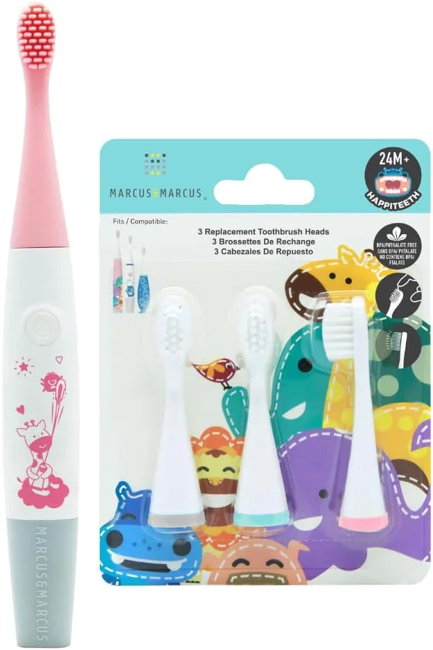 مسواک برقی سیلیکونی کودکانه سونیک مارکوس و مارکوس به همراه 3 سری مسواک نایلونی | مسواک برقی برای کودکان | 3+ | صورتی