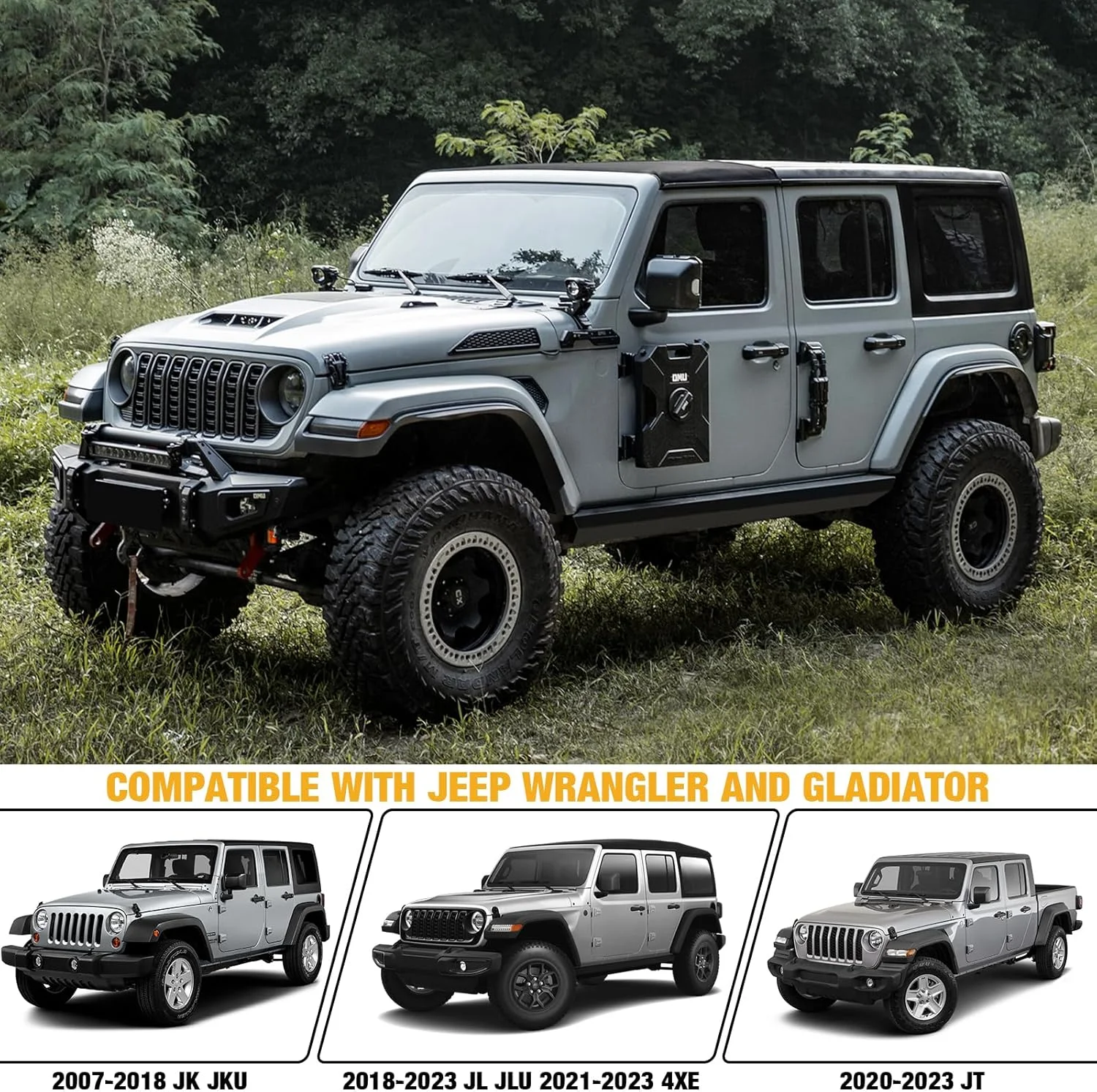 مخزن لولای درب MAIKER با ظرفیت 10 لیتر به همراه پایه، سازگار با جیپ رانگلر JK JL گلادیاتور JT مدل 2007-2024، صفحه پشتی با خروجی، مخزن ذخیره آب پشتیبان، 1 عدد