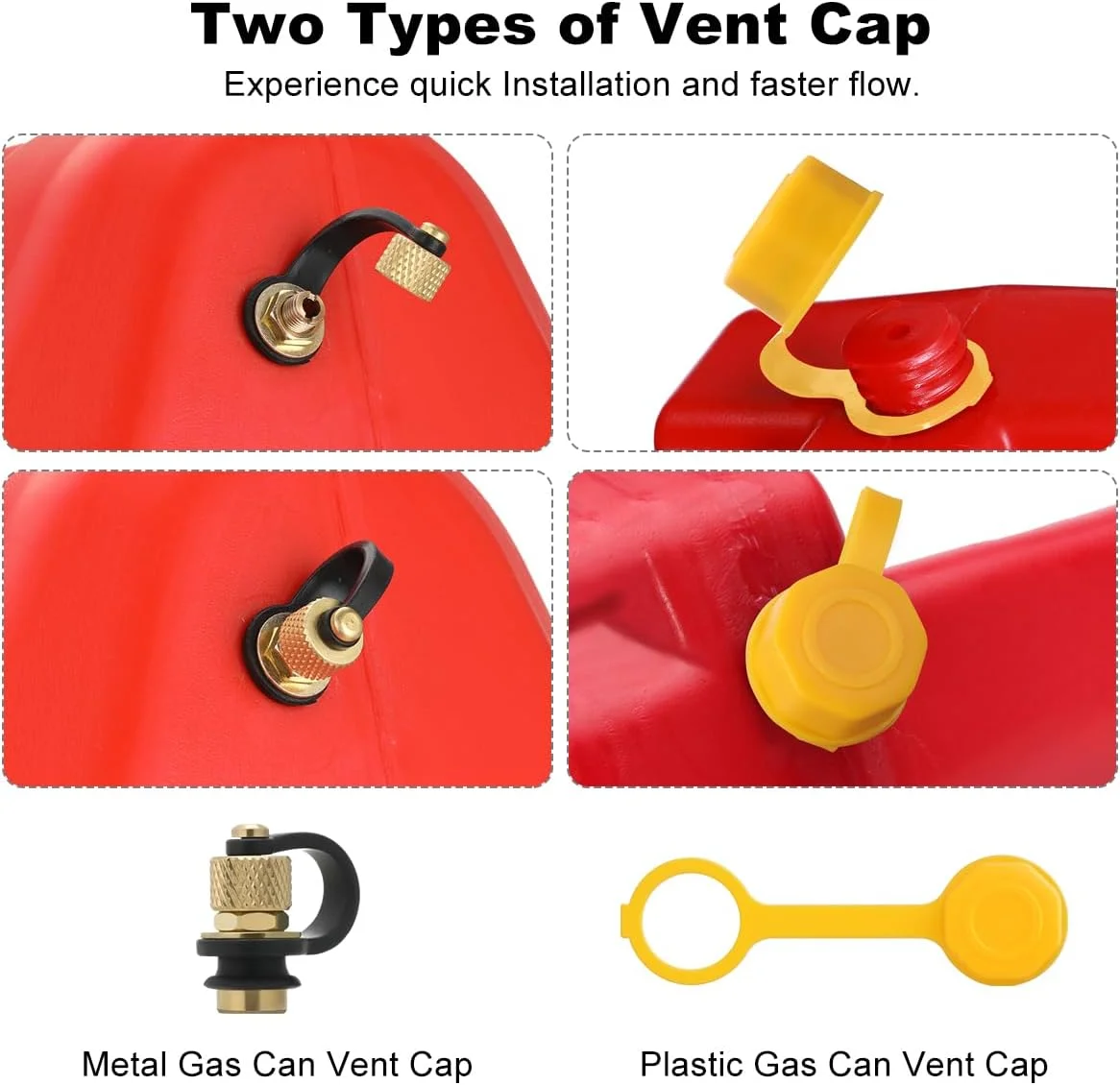 مجموعه تعویض نازل و درپوش هواکش برای گالن های بنزین Magicfour، سازگار با اکثر گالن های ۱/۲/۵/۱۰ گالنی، جایگزین نازل گالن های قدیمی، ضد نشت