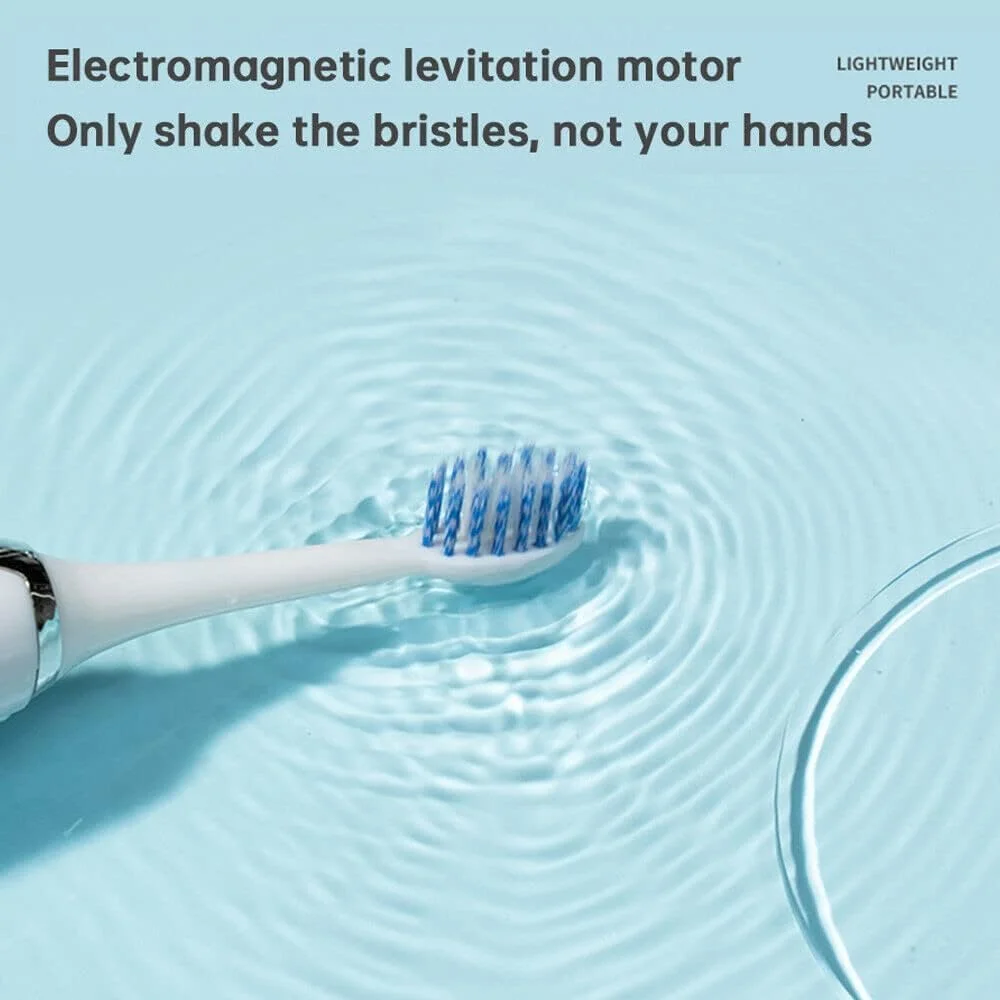 مسواک برقی صوتی مارگون با باتری، 2 سری یدکی، ضد آب IPX7، تمیز کننده عمیق (آبی، A)