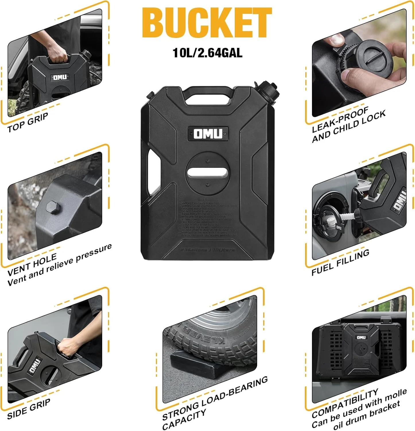 مخزن لولای درب MAIKER با ظرفیت 10 لیتر به همراه پایه، سازگار با جیپ رانگلر JK JL گلادیاتور JT مدل 2007-2024، صفحه پشتی با خروجی، مخزن ذخیره آب پشتیبان، 1 عدد