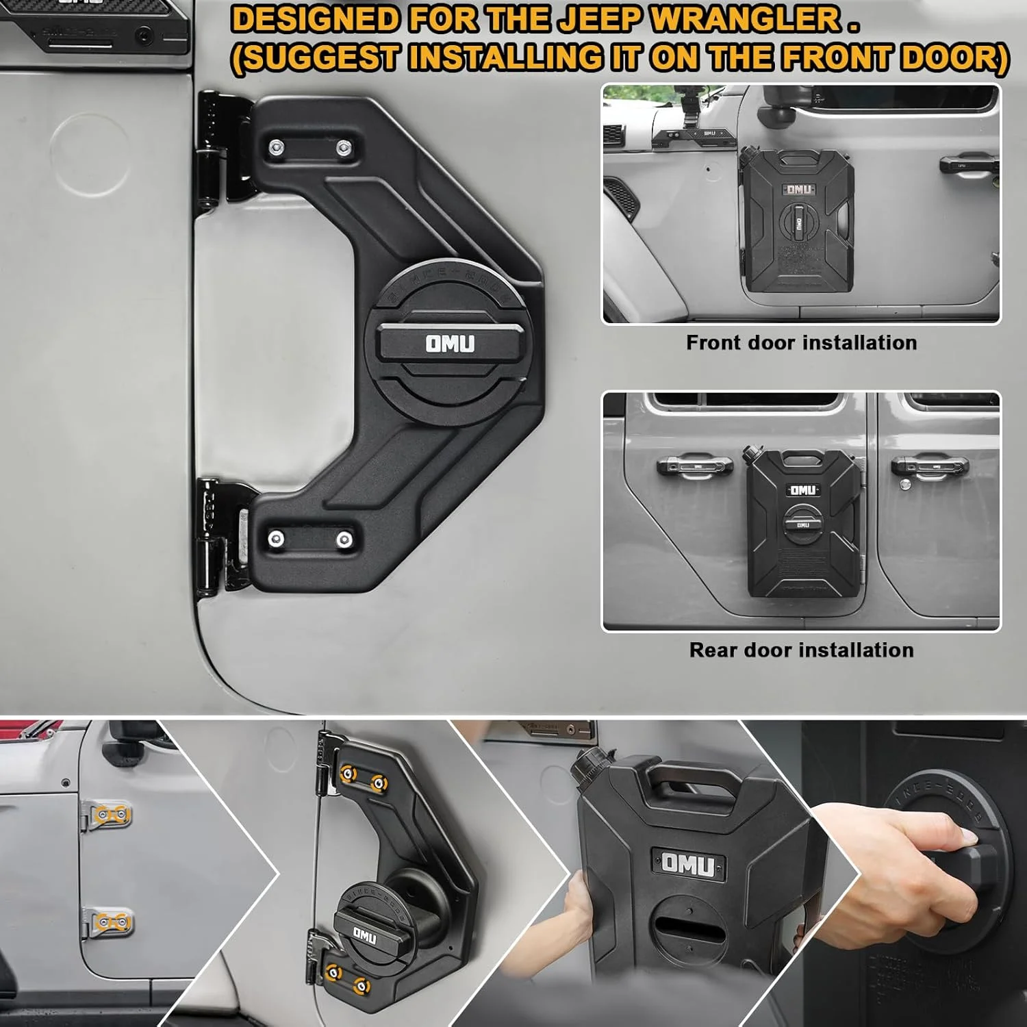 مخزن لولای درب MAIKER با ظرفیت 10 لیتر به همراه پایه، سازگار با جیپ رانگلر JK JL گلادیاتور JT مدل 2007-2024، صفحه پشتی با خروجی، مخزن ذخیره آب پشتیبان، 1 عدد