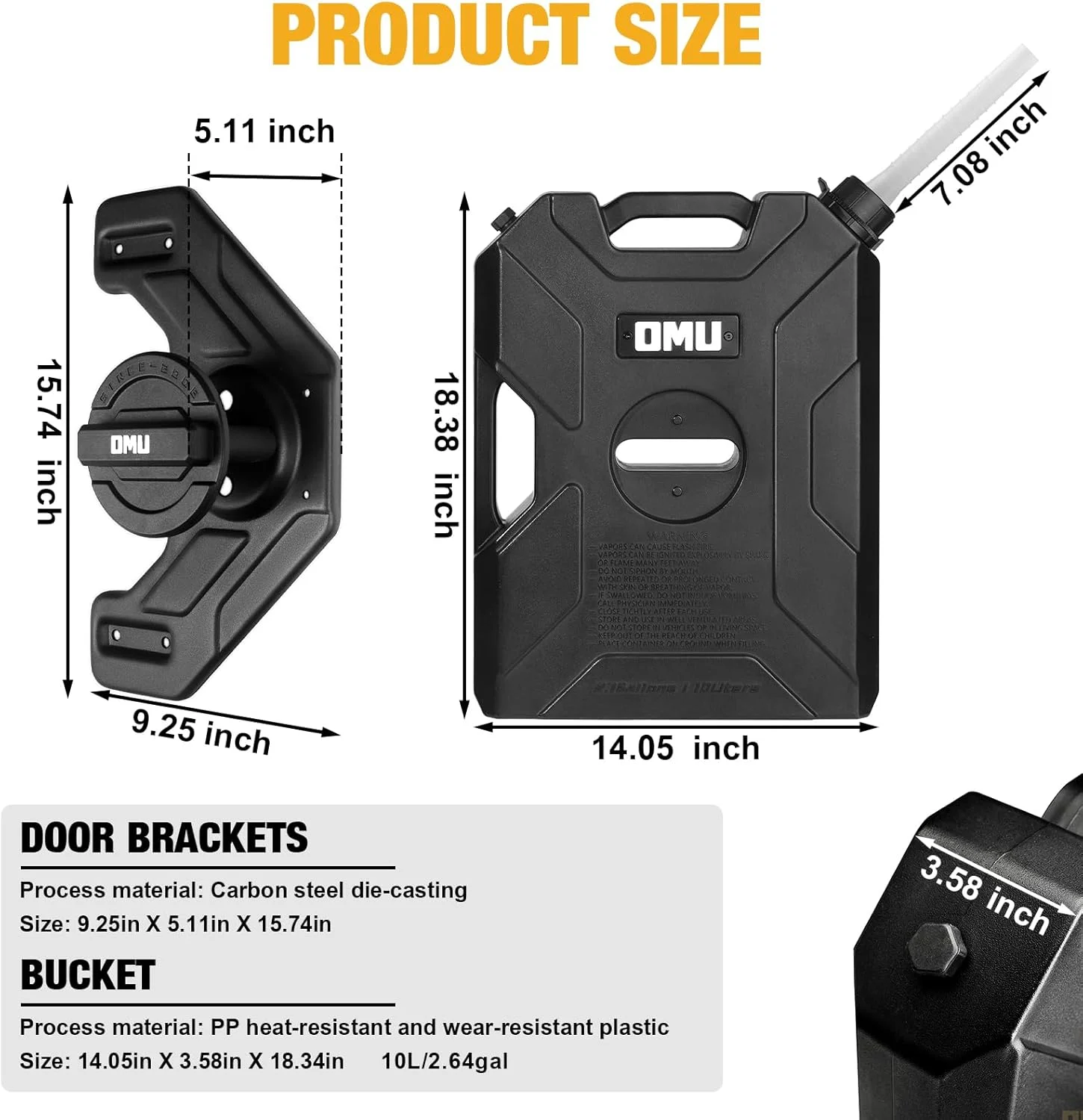 مخزن لولای درب MAIKER با ظرفیت 10 لیتر به همراه پایه، سازگار با جیپ رانگلر JK JL گلادیاتور JT مدل 2007-2024، صفحه پشتی با خروجی، مخزن ذخیره آب پشتیبان، 1 عدد