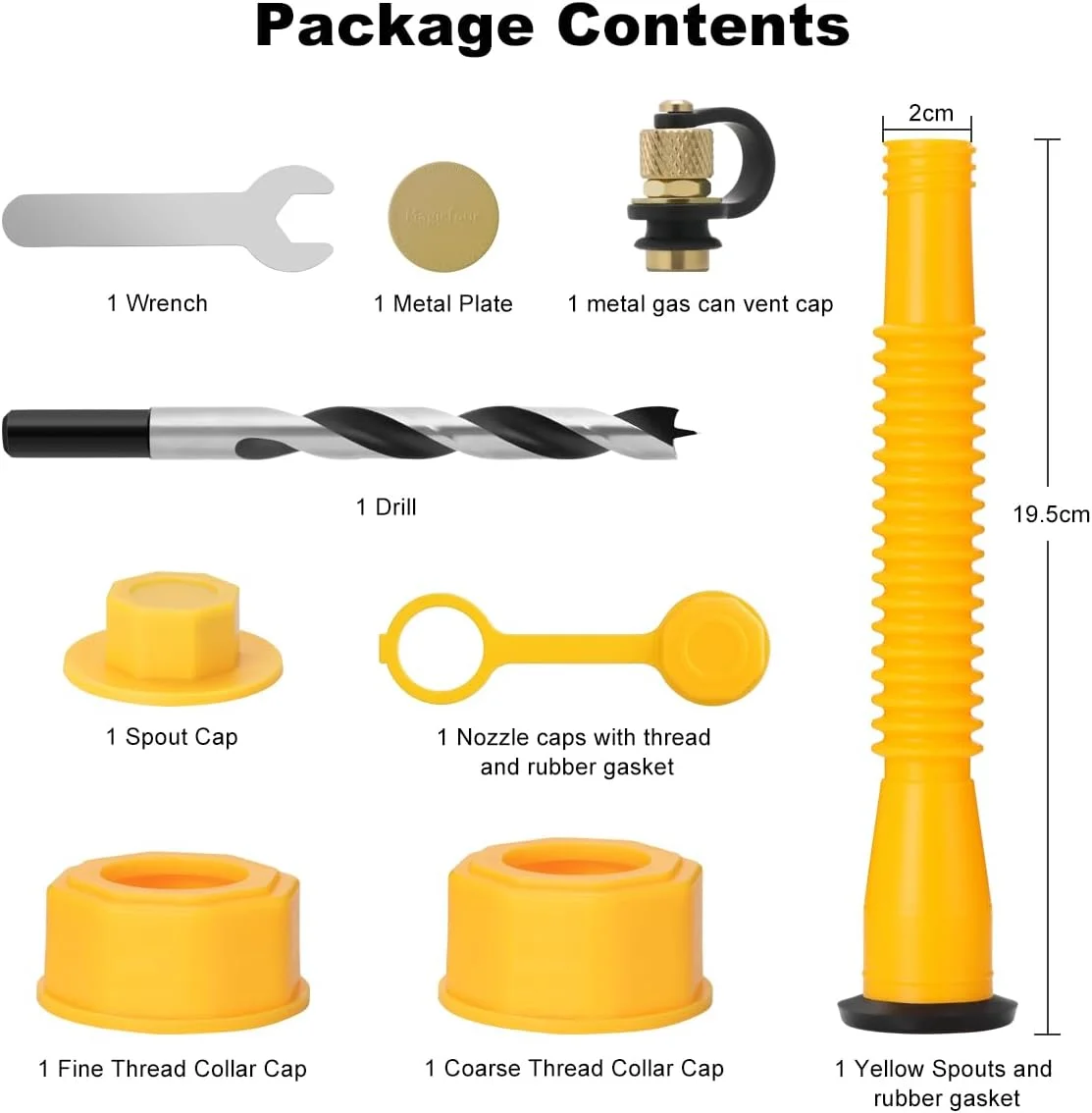 مجموعه تعویض نازل و درپوش هواکش برای گالن های بنزین Magicfour، سازگار با اکثر گالن های ۱/۲/۵/۱۰ گالنی، جایگزین نازل گالن های قدیمی، ضد نشت