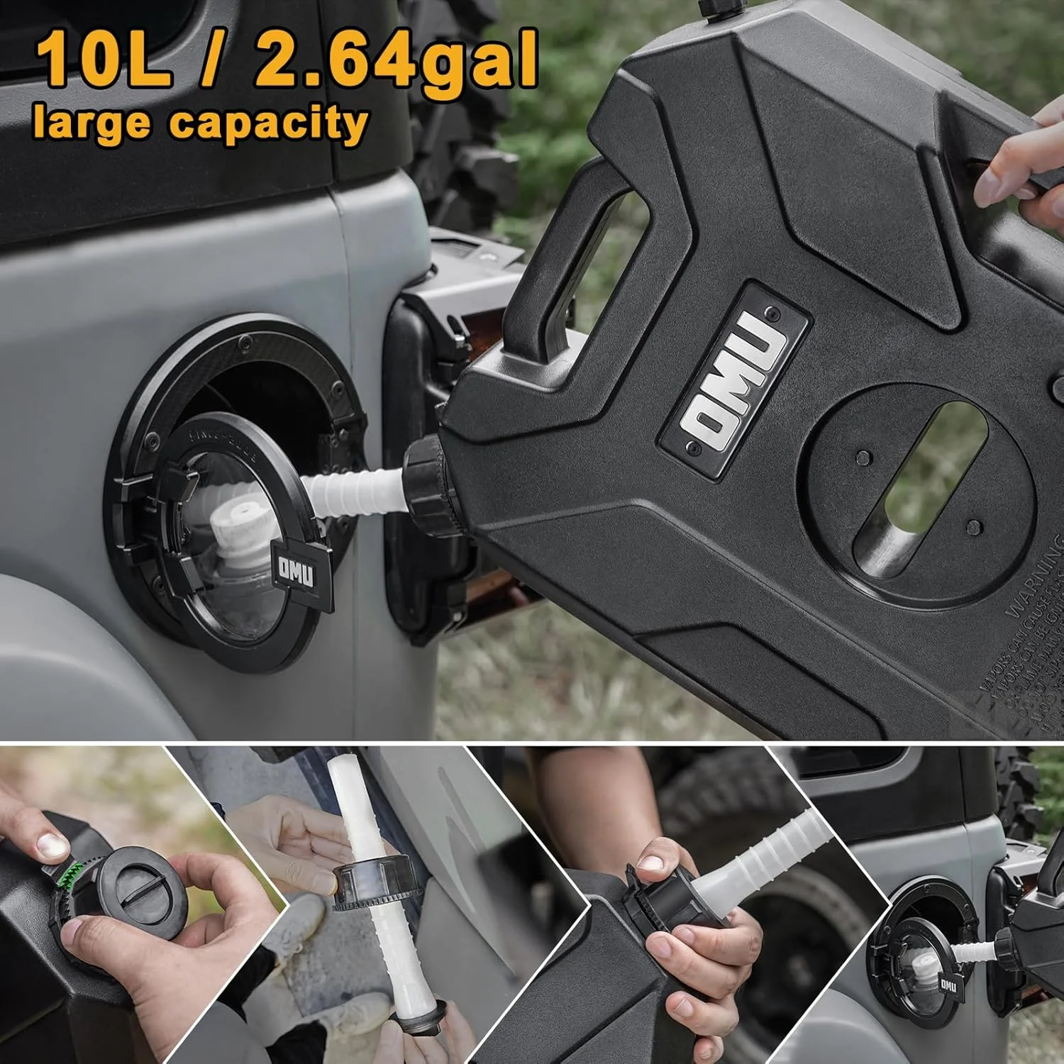 مخزن لولای درب MAIKER با ظرفیت 10 لیتر به همراه پایه، سازگار با جیپ رانگلر JK JL گلادیاتور JT مدل 2007-2024، صفحه پشتی با خروجی، مخزن ذخیره آب پشتیبان، 1 عدد