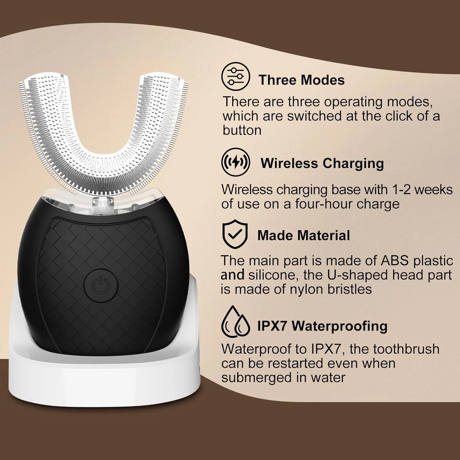 مسواک برقی Magentak برای بزرگسالان، مسواک اتوماتیک Sonicbrush برای تمیز کردن 360 درجه، مسواک Sonic با سه حالت عملکرد (مشکی، بزرگسال)