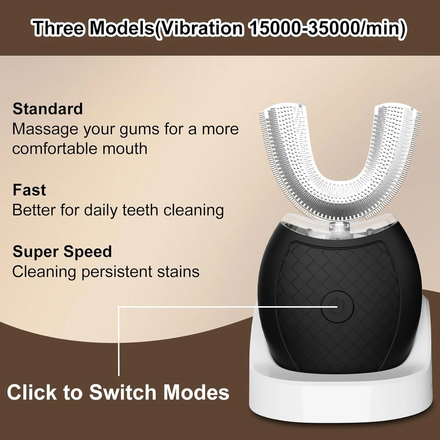 مسواک برقی Magentak برای بزرگسالان، مسواک اتوماتیک Sonicbrush برای تمیز کردن 360 درجه، مسواک Sonic با سه حالت عملکرد (مشکی، بزرگسال)